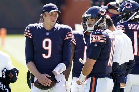 From right to left: Mitchell Trubisky and Nick Foles. Photo via NJ Advance Media