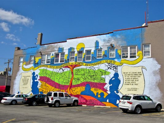 Photo depicts mural at the intersection of Genesse St and Water St in Waukegan, IL. Photo courtesy of Robby Virus.