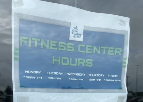 A photo of CLC's Fitness Center's hours. They are open on Mondays and Wednesdays from 7:30 AM to 7 PM. They are open on Tuesdays and Thursdays from 9 AM to 7 PM. They are open on Fridays from 7:30 AM to 4:30 PM, and they are not open on weekends.
